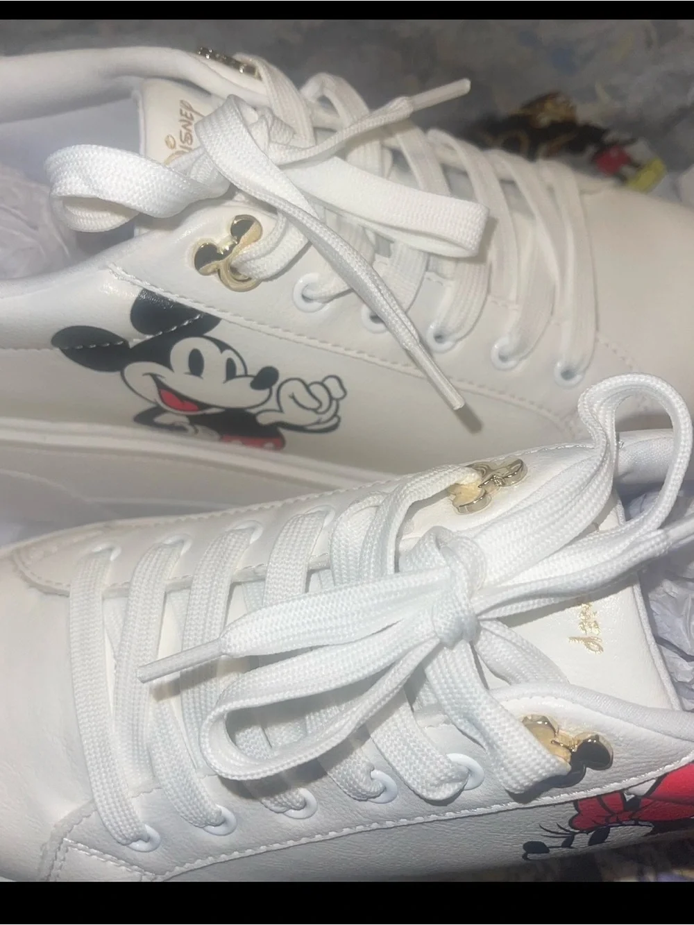 Disney x Aldo White Platform Sneakers with Mickey & Minnie Graphics